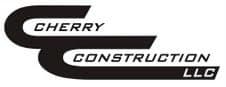 The image displays a logo with the text "CHERRY CONSTRUCTION LLC" in a stylized font. The design features curved lines that create a dynamic appearance.
