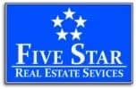 Logo featuring a blue background with five white stars arranged in a circular pattern above the text "FIVE STAR" and "REAL ESTATE SERVICES" in white font.