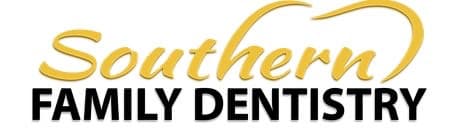 Logo text reads "Southern Family Dentistry" with the word "Southern" in yellow and "FAMILY DENTISTRY" in black. The design features a swoosh above the word "Southern."